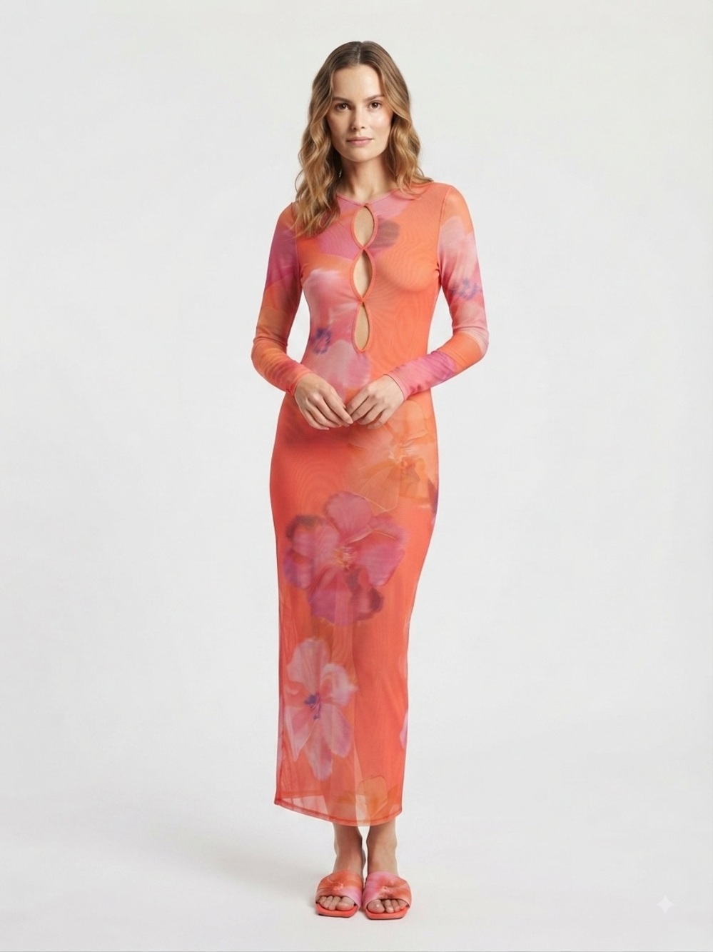 Label of Love Sheer Floral Keyhole Swim Cover Up Dress